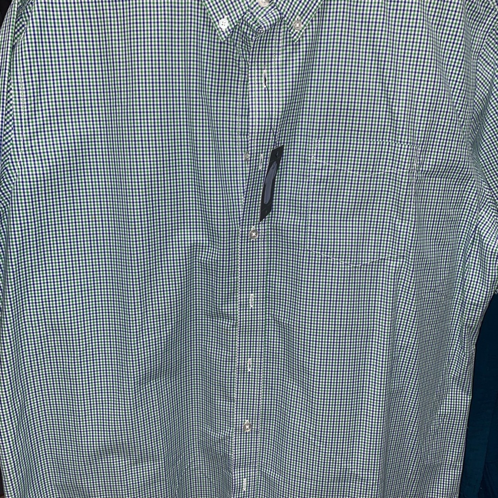 Croft & Barrow Green and White Gingham Button-Down Short Sleeve Shirt